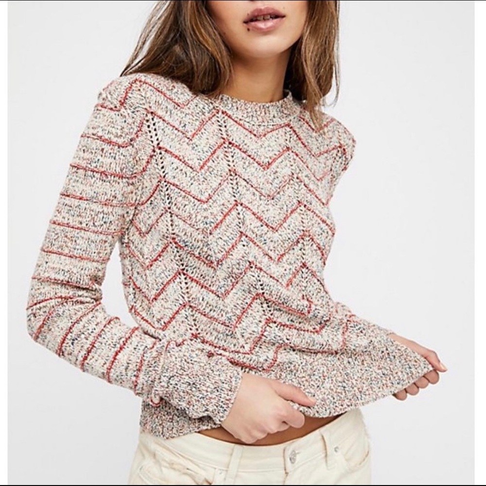 EUC Free People Zig Zag Crewneck Sweater